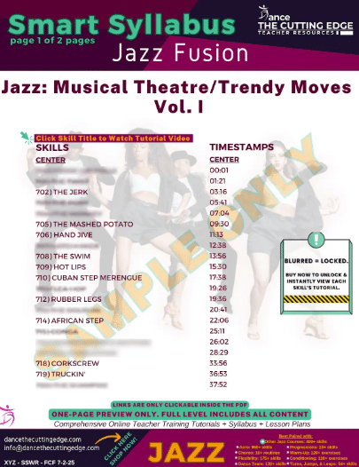 Downloadable Jazz Dance Syllabus with Video Tutorials for Trendy Steps, Stage Skills, and Character Training – Created by the DTCE Method