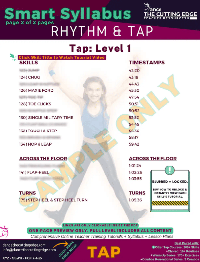 Foundational Tap Dance Curriculum for Teachers with Clickable Skill Lists and Video Support – Created by the DTCE Method