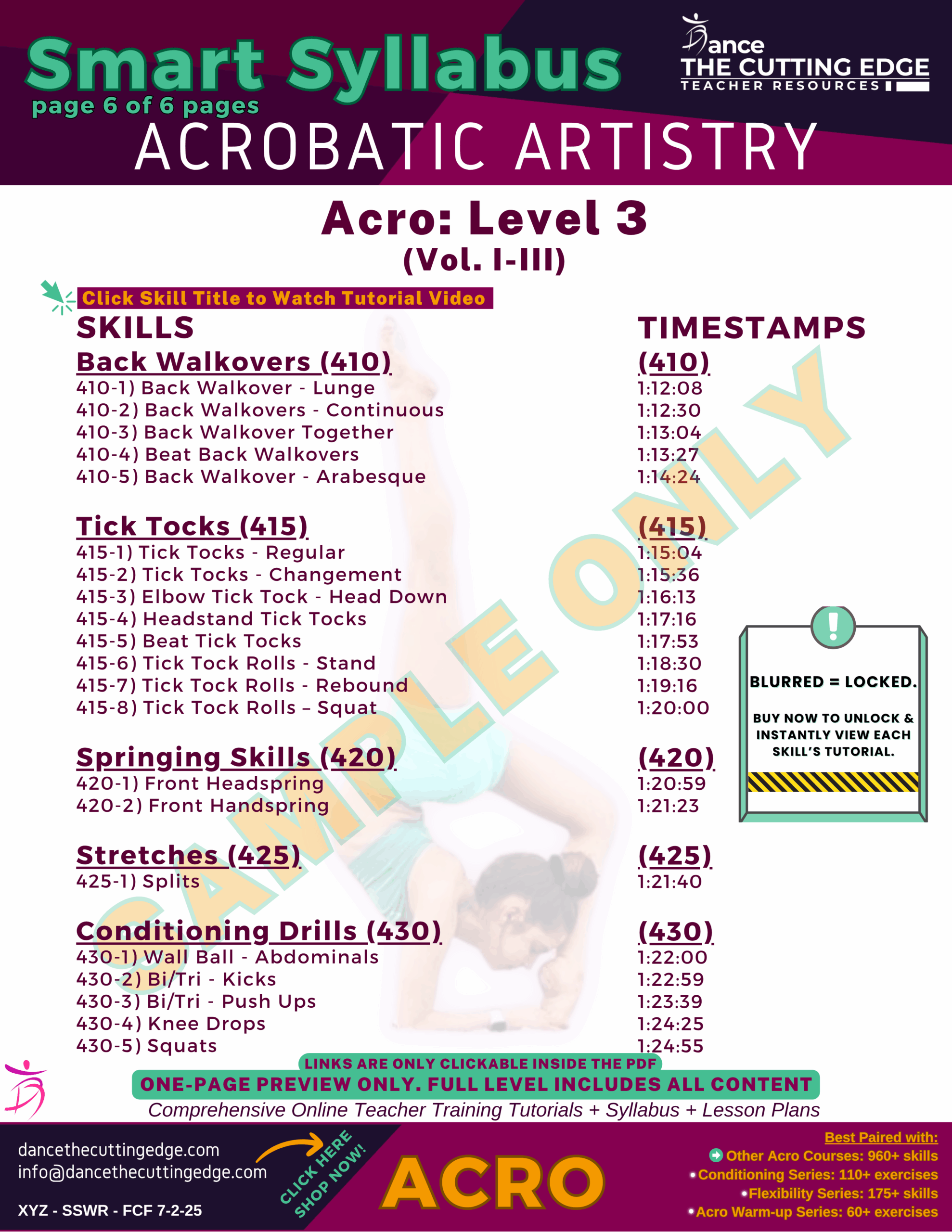 Acro Training for Aerials, Performance Skills, and Flexibility – Download PDF with Linked Videos – DTCE Method