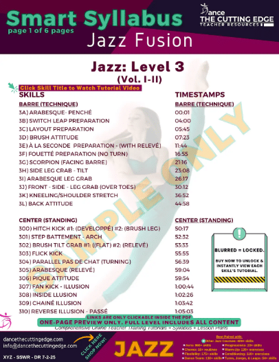Downloadable Jazz Syllabus with Linked Tutorial Videos for Advanced Training and Artistic Growth – Created by the DTCE Method