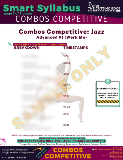 Advanced jazz combo with downloadable syllabus and video training for dance teachers using the DTCE method
