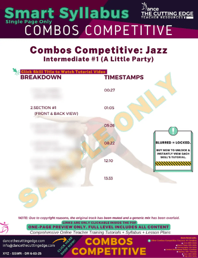 Downloadable jazz dance combo syllabus with video tutorials and choreography breakdowns using the DTCE method