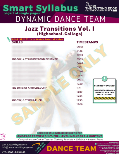 Jazz Style Transitions for Dance Team Routines and Classroom Training - DTCE Method