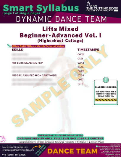 Partner Lift Skills for Dance Teams and Safe Classroom Training - DTCE Method