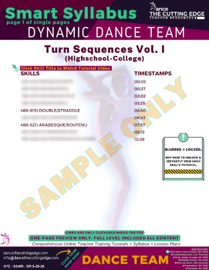 Dance Turns and Leaps in Combo Sequences for Team Practice and Drills - DTCE Method