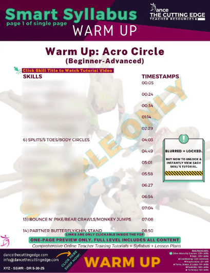 Acro Circle Warm-Up Routine for Dancers with Linked Tutorial Videos and Downloadable Syllabus – DTCE Method