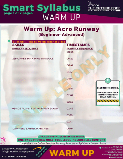 Acro Runway Warm-Up Series for Dance Teachers with Linked Tutorial Videos and Teaching Guide – DTCE Method