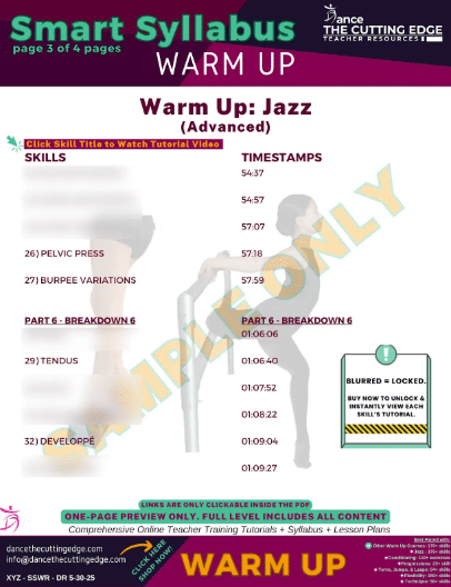 Advanced Jazz Warm-Up Curriculum for Dancers with Downloadable Teaching Tools and Injury Prevention Techniques – DTCE Method