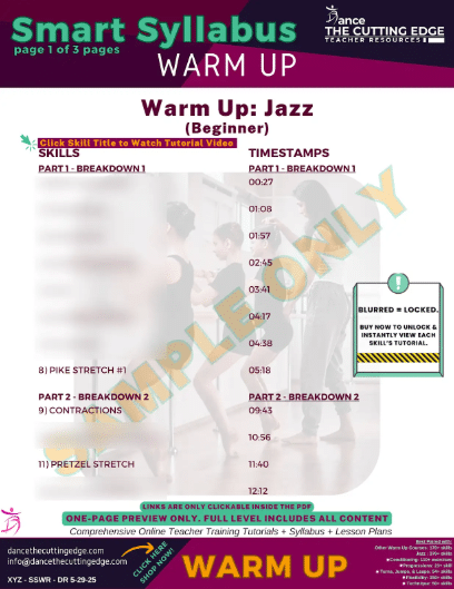 Downloadable Beginner Jazz Warm-Up Curriculum with Core Drills and Teaching Videos – DTCE Method