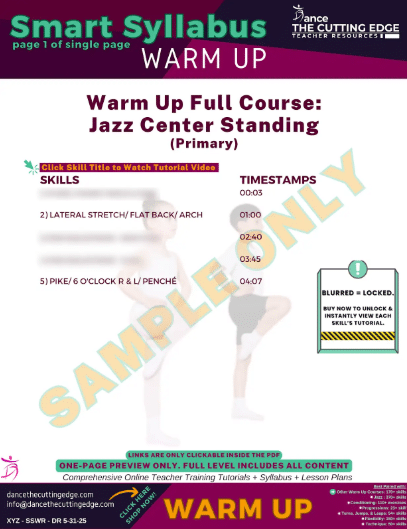 Jazz Standing Warm-Up for Preschool Dance with Video Tutorials and Clickable Syllabus – DTCE Method
