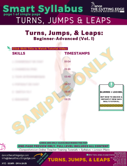 Turns Jumps and Leaps Dance Syllabus with Linked Tutorials for Jazz and Lyrical – DTCE Method