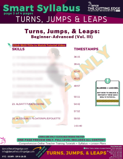 Turn Jump and Leap Skill Progressions with Linked Dance Tutorials for All Levels – DTCE Method