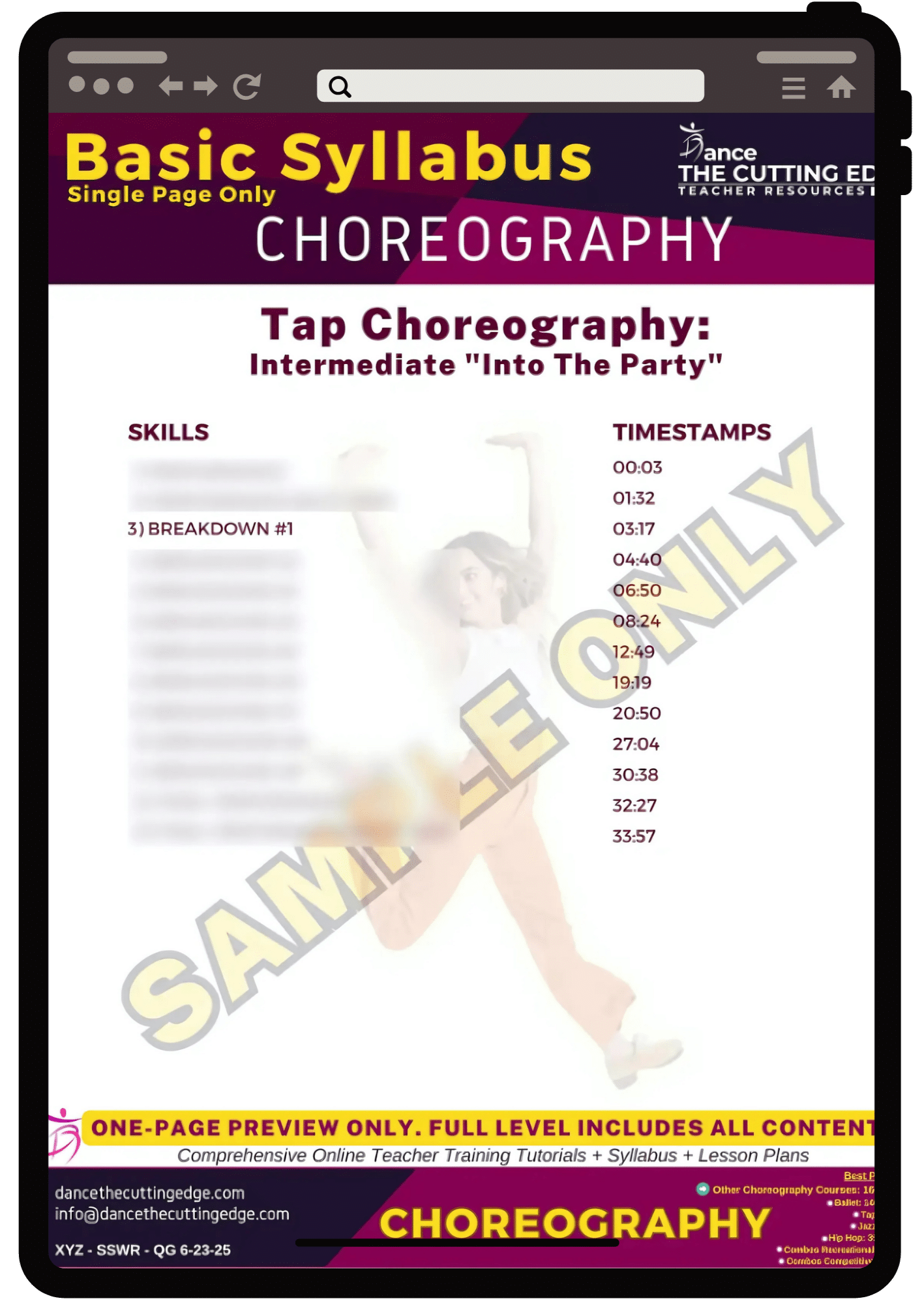 Tap dance choreography course for teachers with downloadable lesson plans, step-by-step combos, and video-based training using the DTCE method