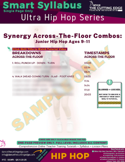 Smart Syllabus Synergy Across-The-Floor Combos Junior Hip Hop Ages 9-11