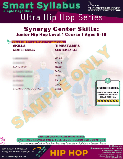 Smart Syllabus Synergy Center Skills Junior Hip Hop Level 1 Course 1 Ages 9-10
