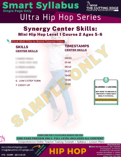 Smart Syllabus Synergy Center Skills Mini Hip Hop Level 1 Course 2 Ages 5-6