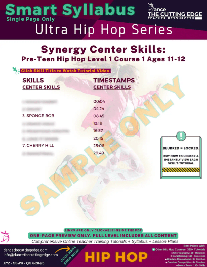 Smart Syllabus Synergy Center Skills Pre-Teen Hip Hop Level 1 Course 1 Ages 11-12