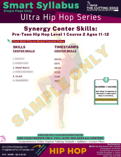 Smart Syllabus Synergy Center Skills Pre-Teen Hip Hop Level 1 Course 2 Ages 11-12