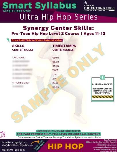 Smart Syllabus Synergy Center Skills Pre-Teen Hip Hop Level 2 Course 1 Ages 11-12