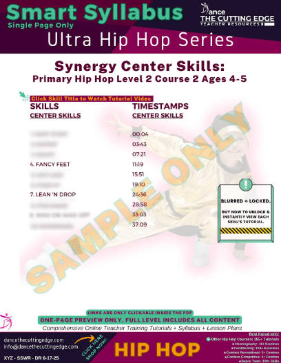 Smart Syllabus Synergy Center Skills Primary Hip Hop Level 2 Course 2 Ages 4-5