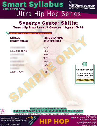 Smart Syllabus Synergy Center Skills Teen Hip Hop Level 1 Course 1 Ages 13-14