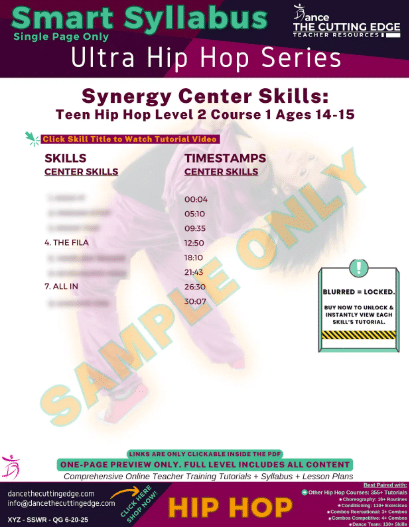 Smart Syllabus Synergy Center Skills Teen Hip Hop Level 2 Course 1 Ages 14-15