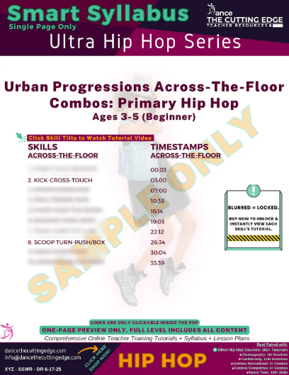 Smart Syllabus Urban Progressions Across-The-Floor Combos Primary Hip Hop Ages 3-5 Beginner