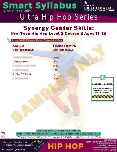 Synergy Center Skills Pre-Teen Hip Hop Level 2 Course 2 Ages 11-12 Smart Syllabus